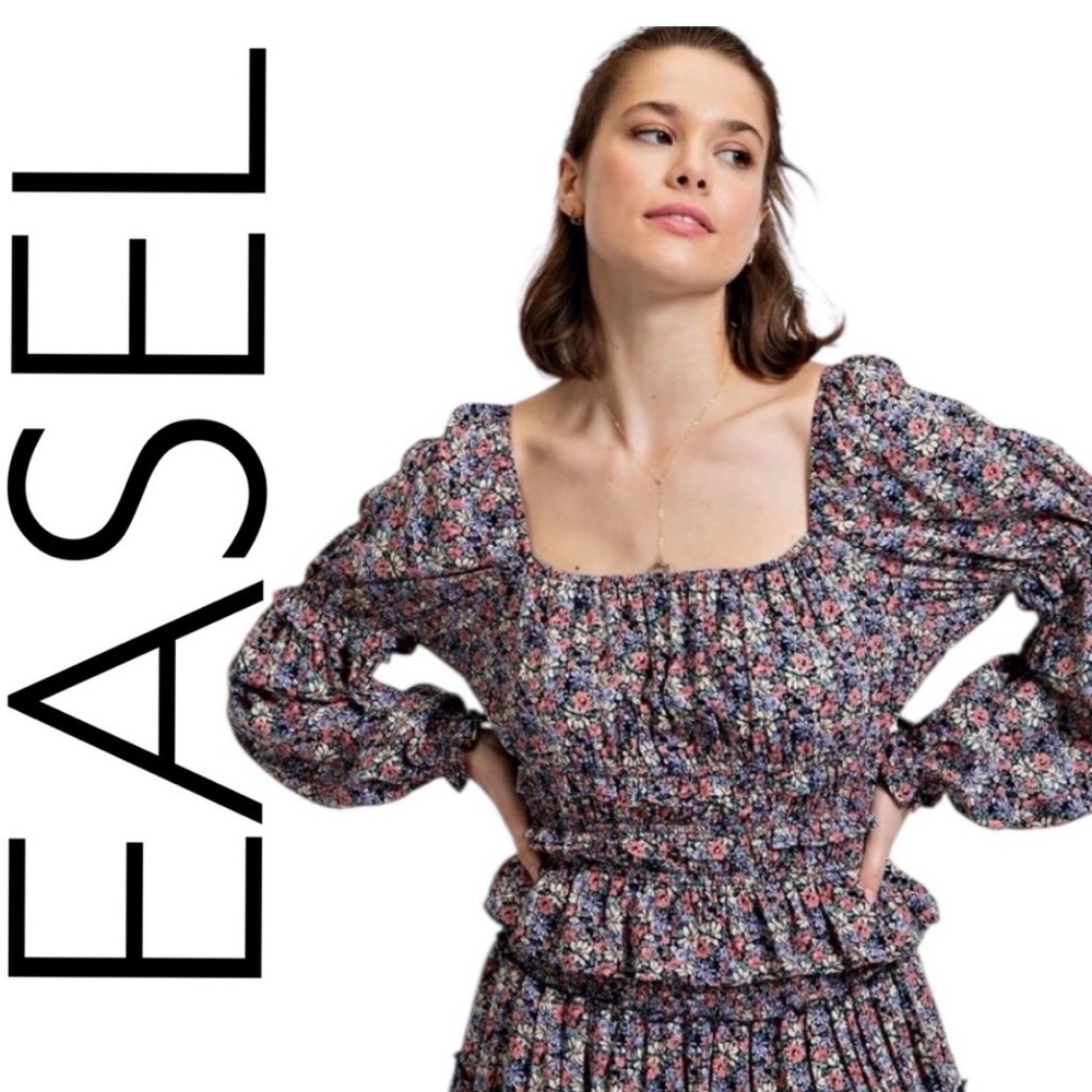 #1137 🌸 Easel Women's Floral Blouse #1 Navy and Pink #2 Red #3 Yellow